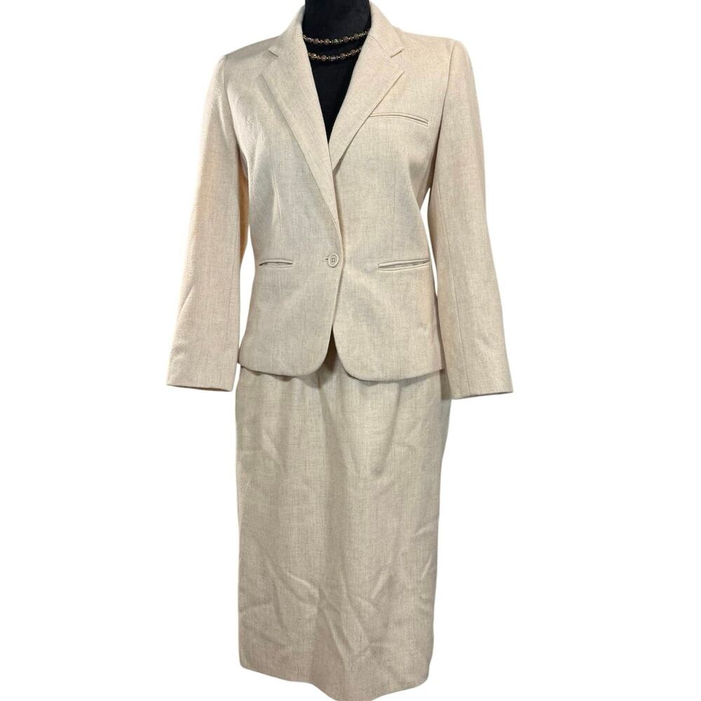 Vintage 70s Tan Wool Skirt Blazer Jacket Suit Set Women's 6 JH Collectibles